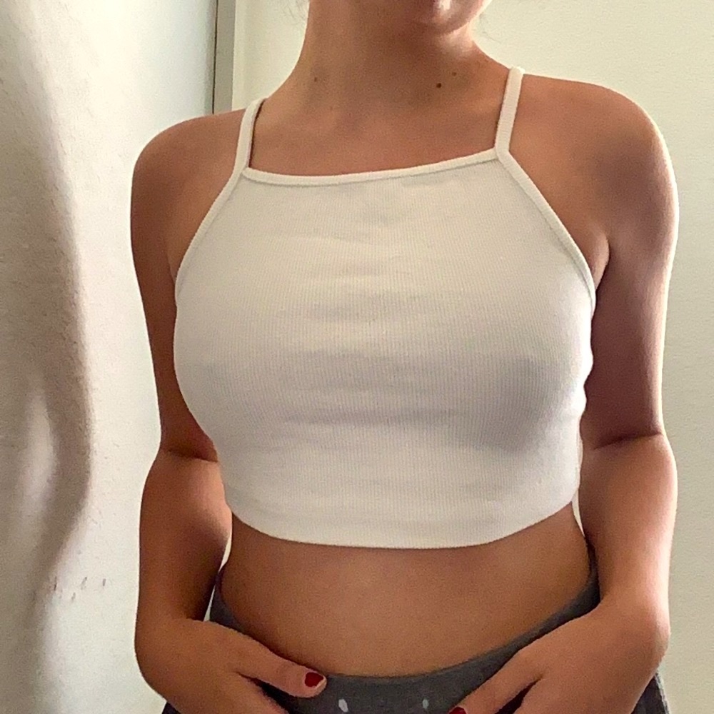 Forever 21 Cropped White Spaghetti Strap Tank Top